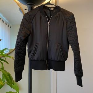 Cropped, Quilted Satin Bomber